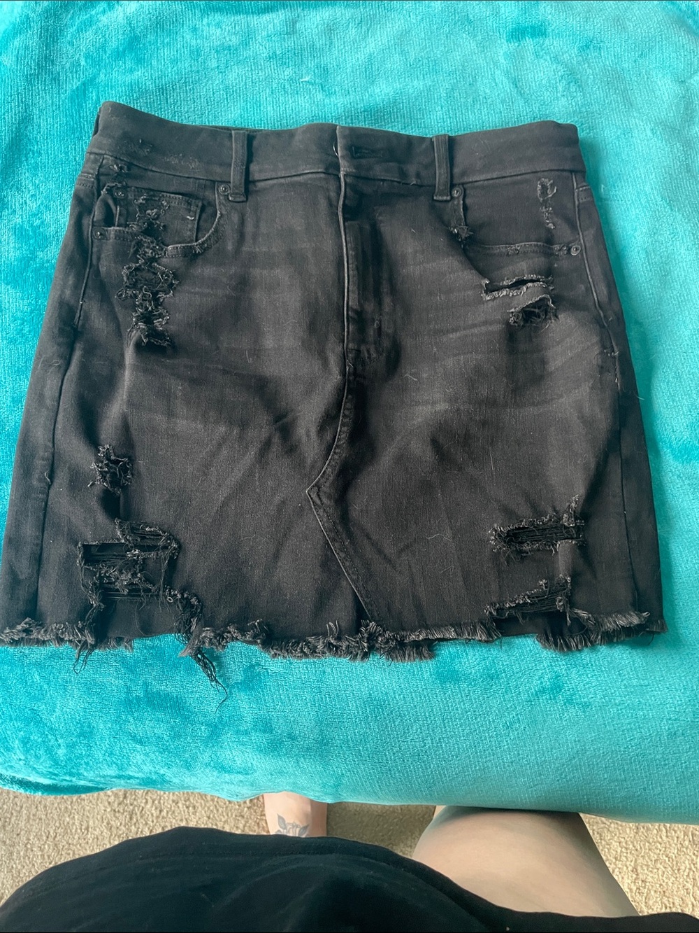 American Eagle Outfitters Black Distressed Denim Mini Skirt